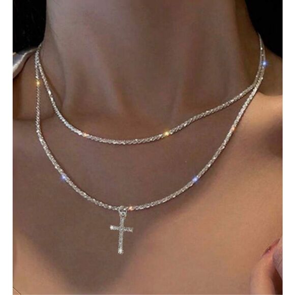 Double Chain Cross Necklace - Picture 1 of 4